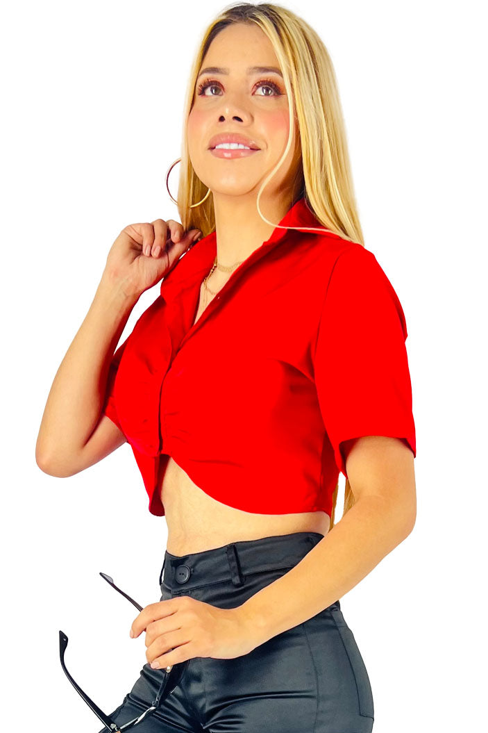 Blusa Crop Elegante con Frunce Central – Manga Corta