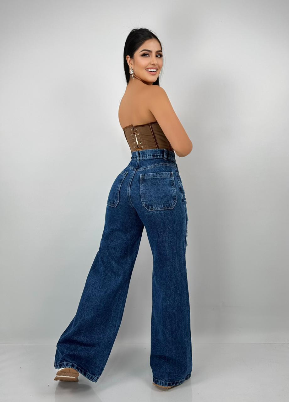 Jeans Wide Leg Strass Destroyed – Elegancia urbana con brillo propio
